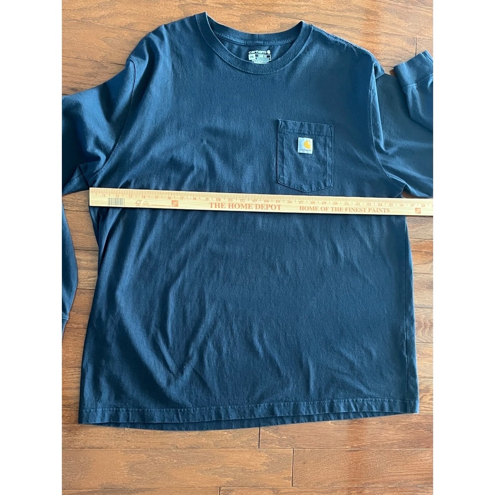 Carhartt K126 T-Shirt Men's Navy Blue Workwear Long Sleeve Pocket Tee  Sz  2XL - Picture 7 of 11